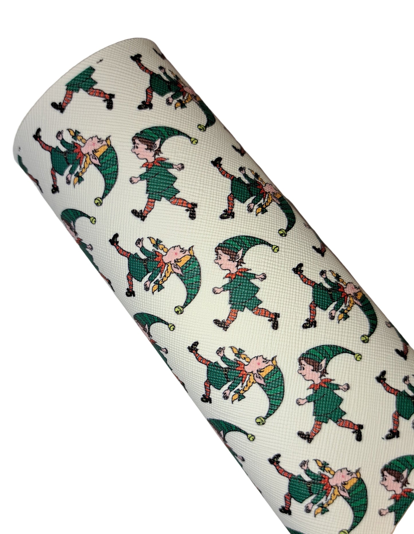 Leatherette bow fabric with santa helpers on