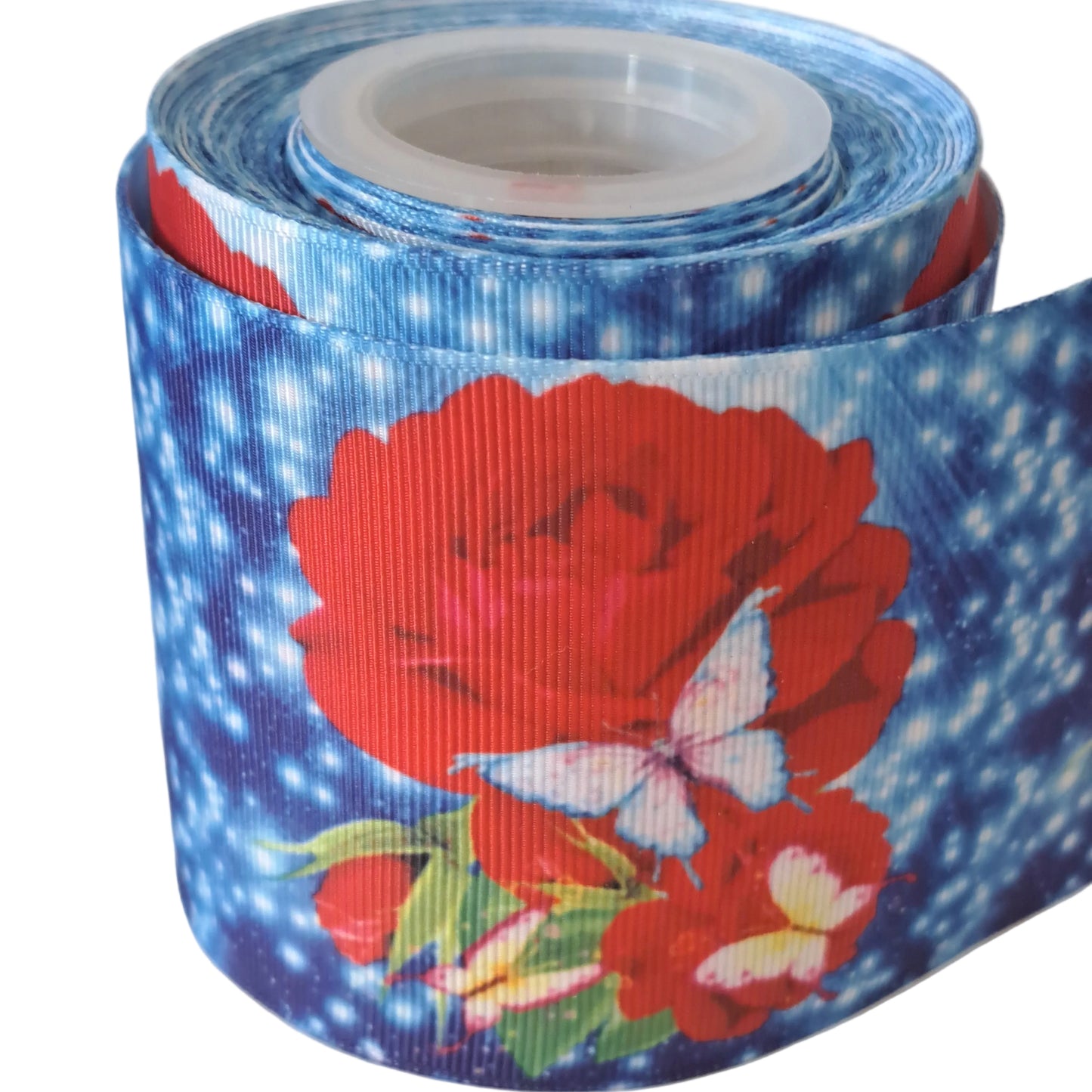 Red flower grosgrain ribbon 3 inch