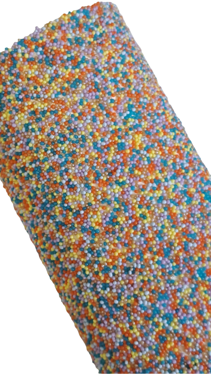chunky glitter multi coloured roll on a white background