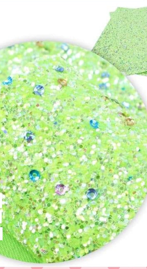 chunky glitter in lime green colour on a white background