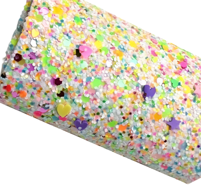 chunky glitter multi coloured roll on a white background