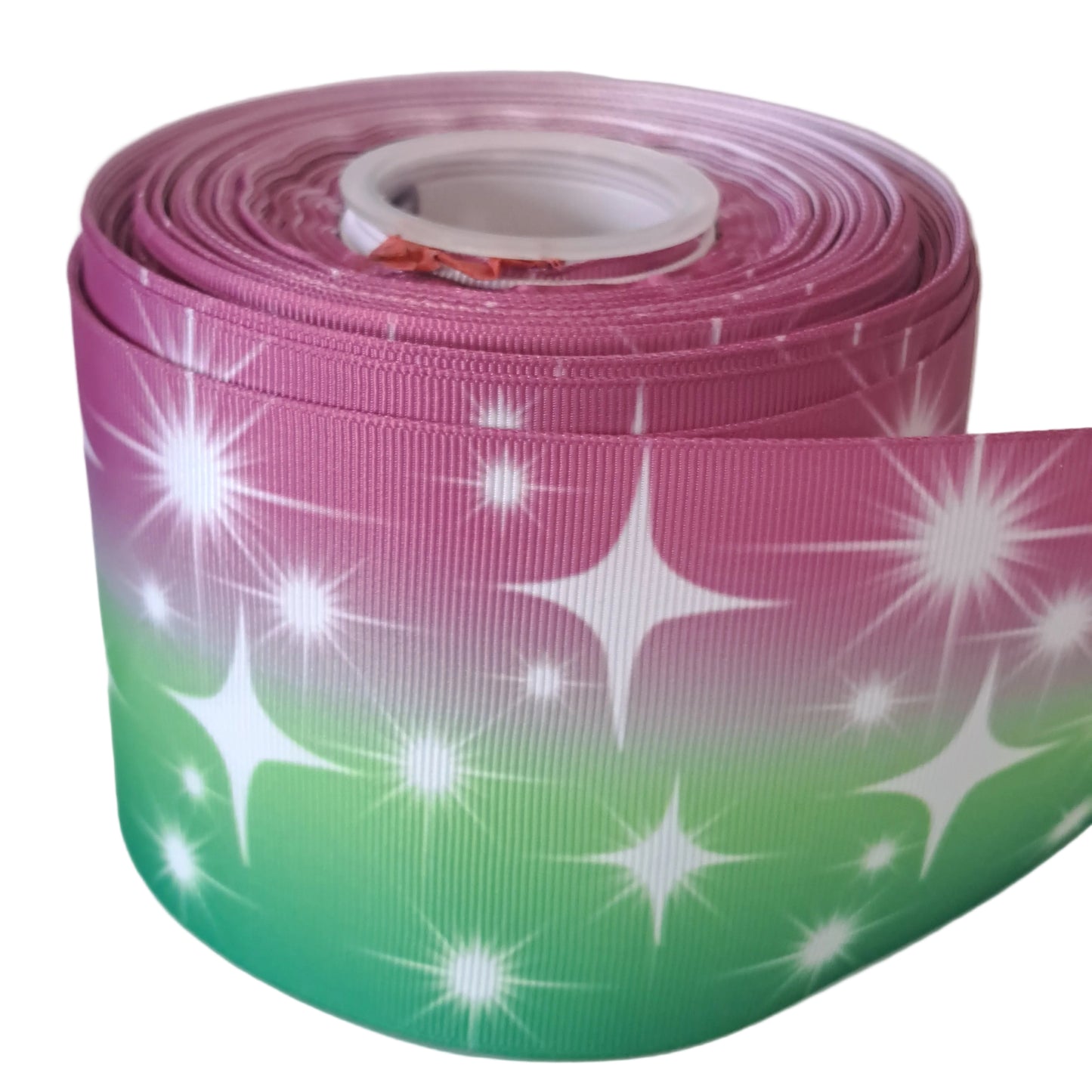 Green and plum stars 3 inch grosgrain ribbon
