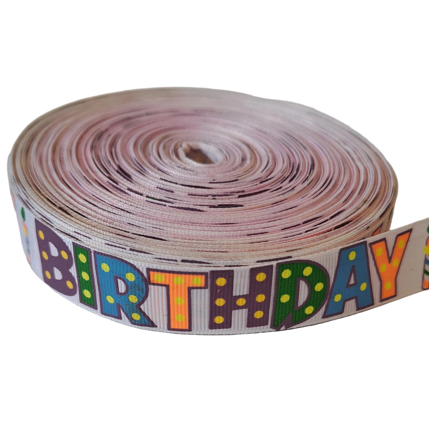 Happy birthday coloured ribbon 25mm grosgrain