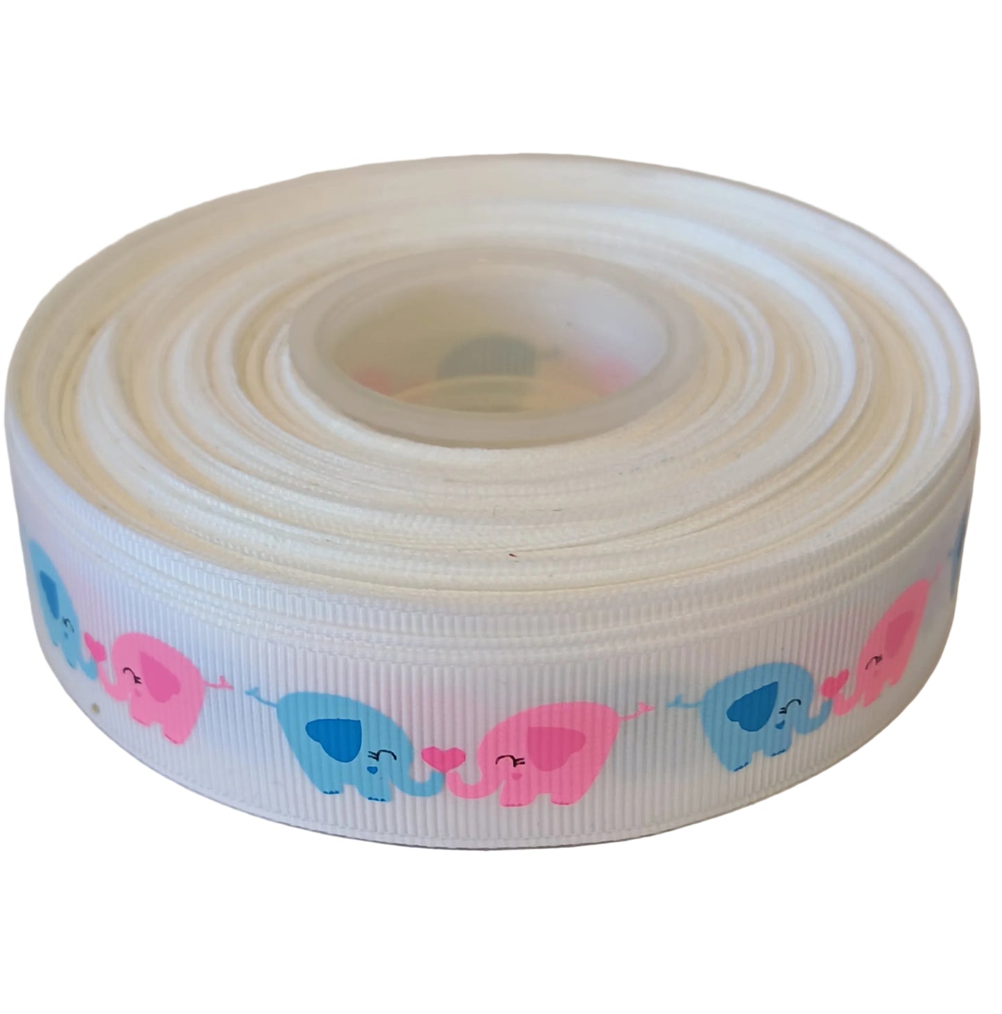 Pink and blie elephants 25mm grosgrain ribbon