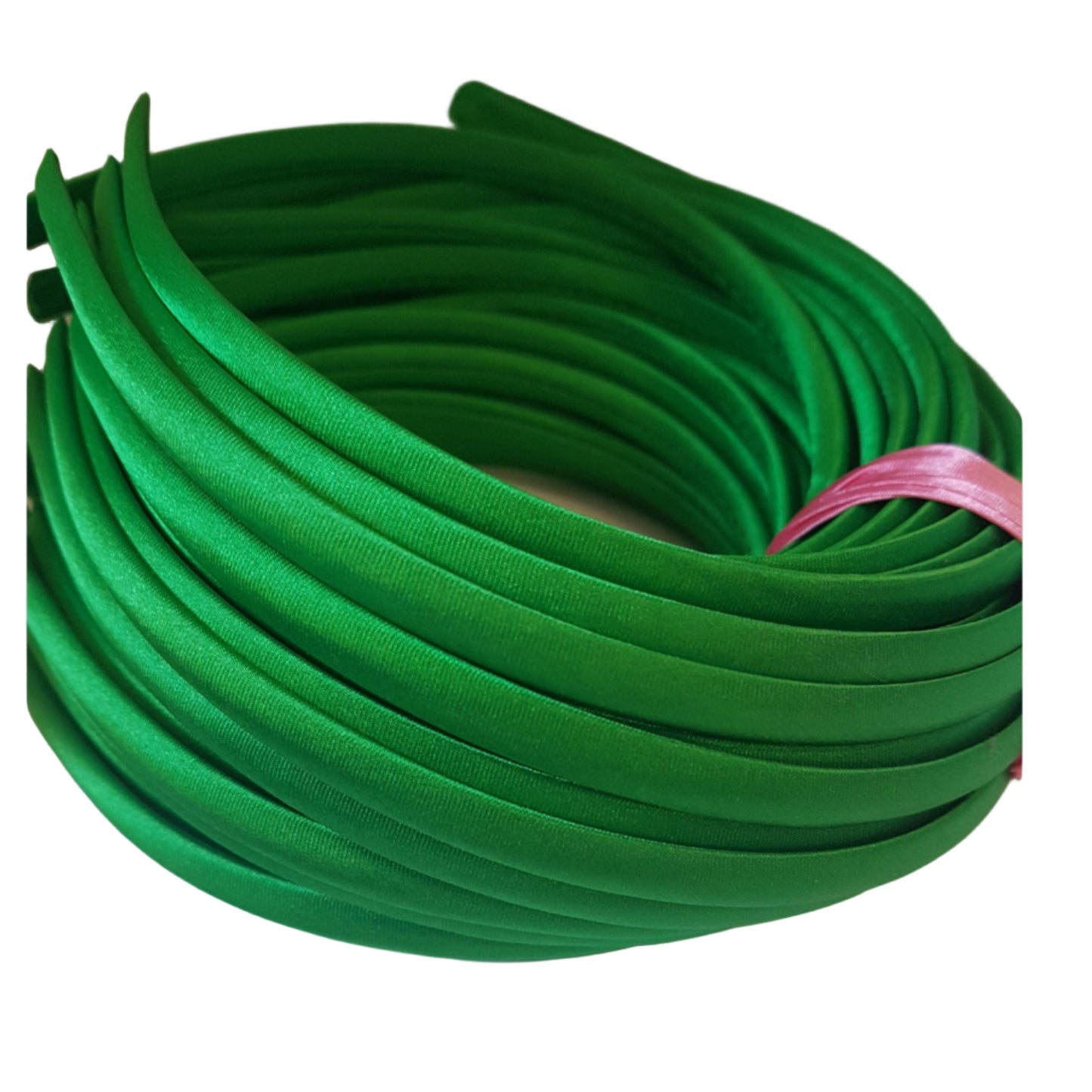 satin headbands in a emerald green colour on a white background