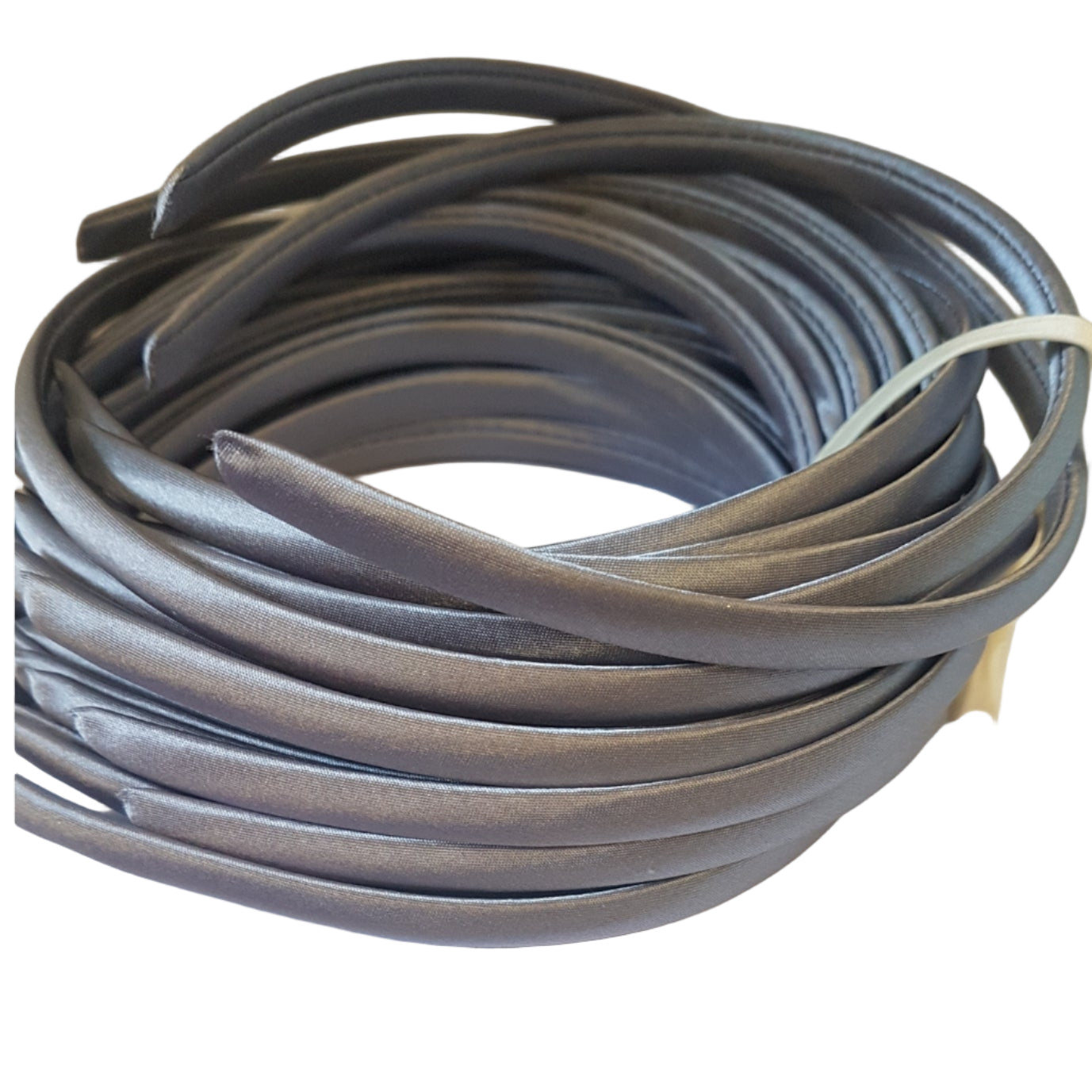 satin headbands in a silver colour on a white background