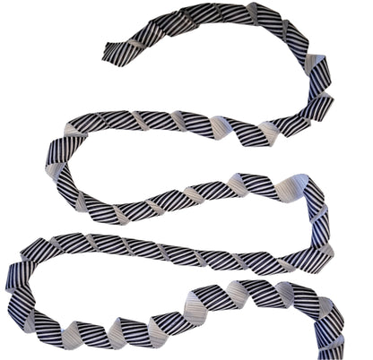 Black and white striped dog leash on a white background