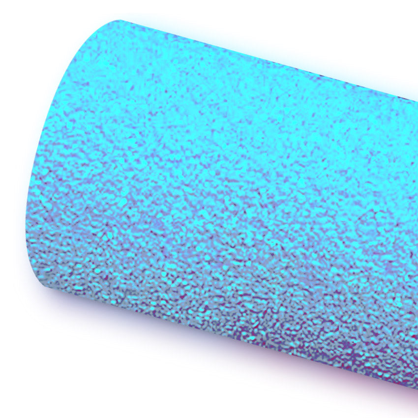 A roll of blue glitter fabric on a white background