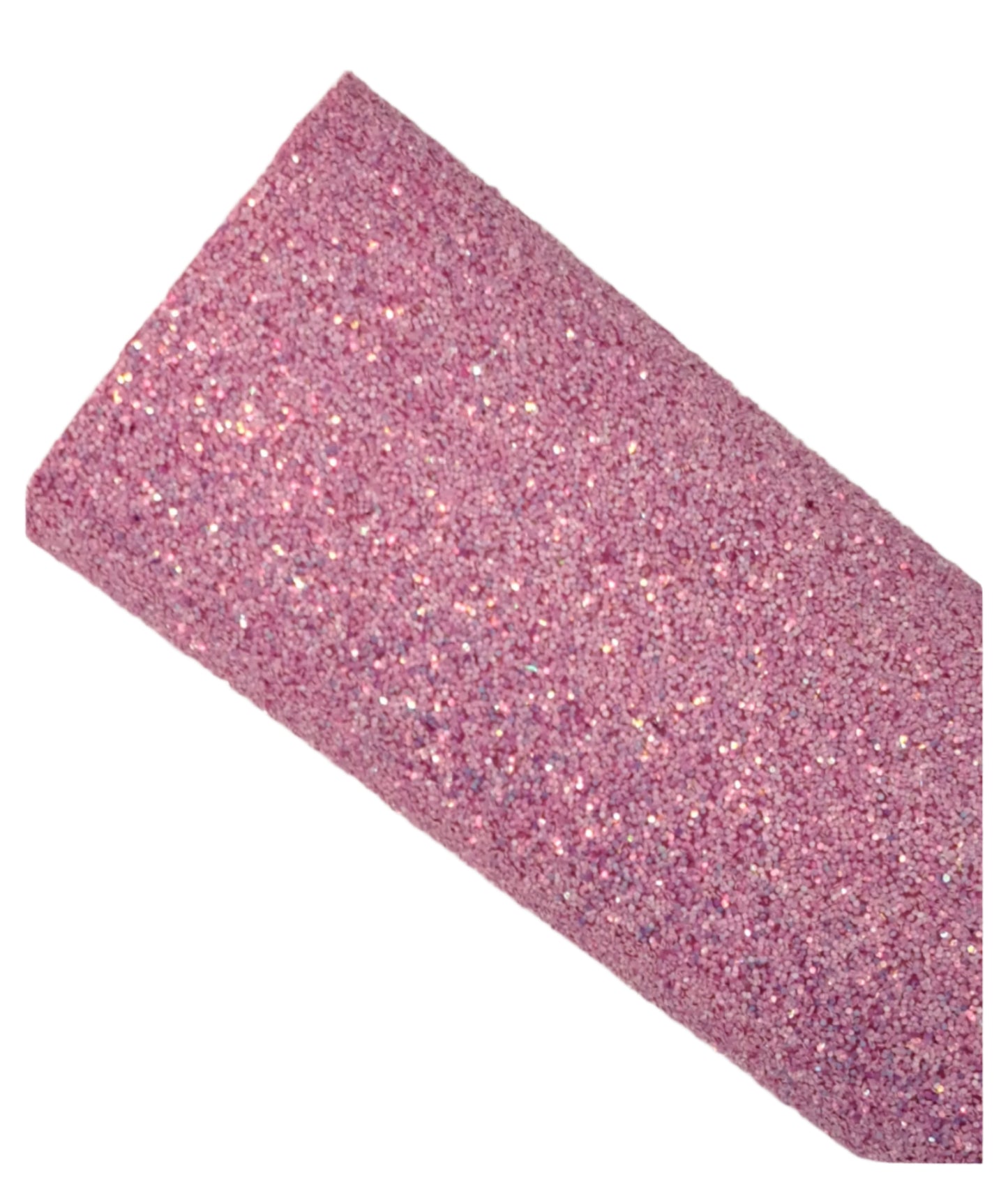Roll of pink glitter paper on a white background