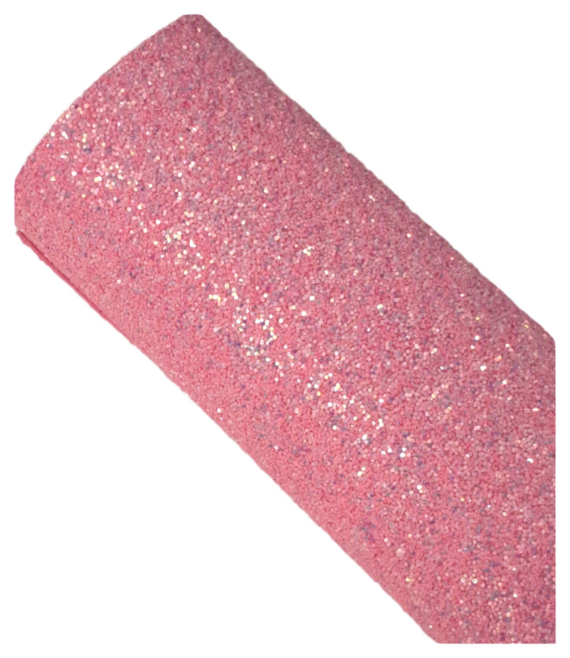 Roll of pink glittery material on a neutral background
