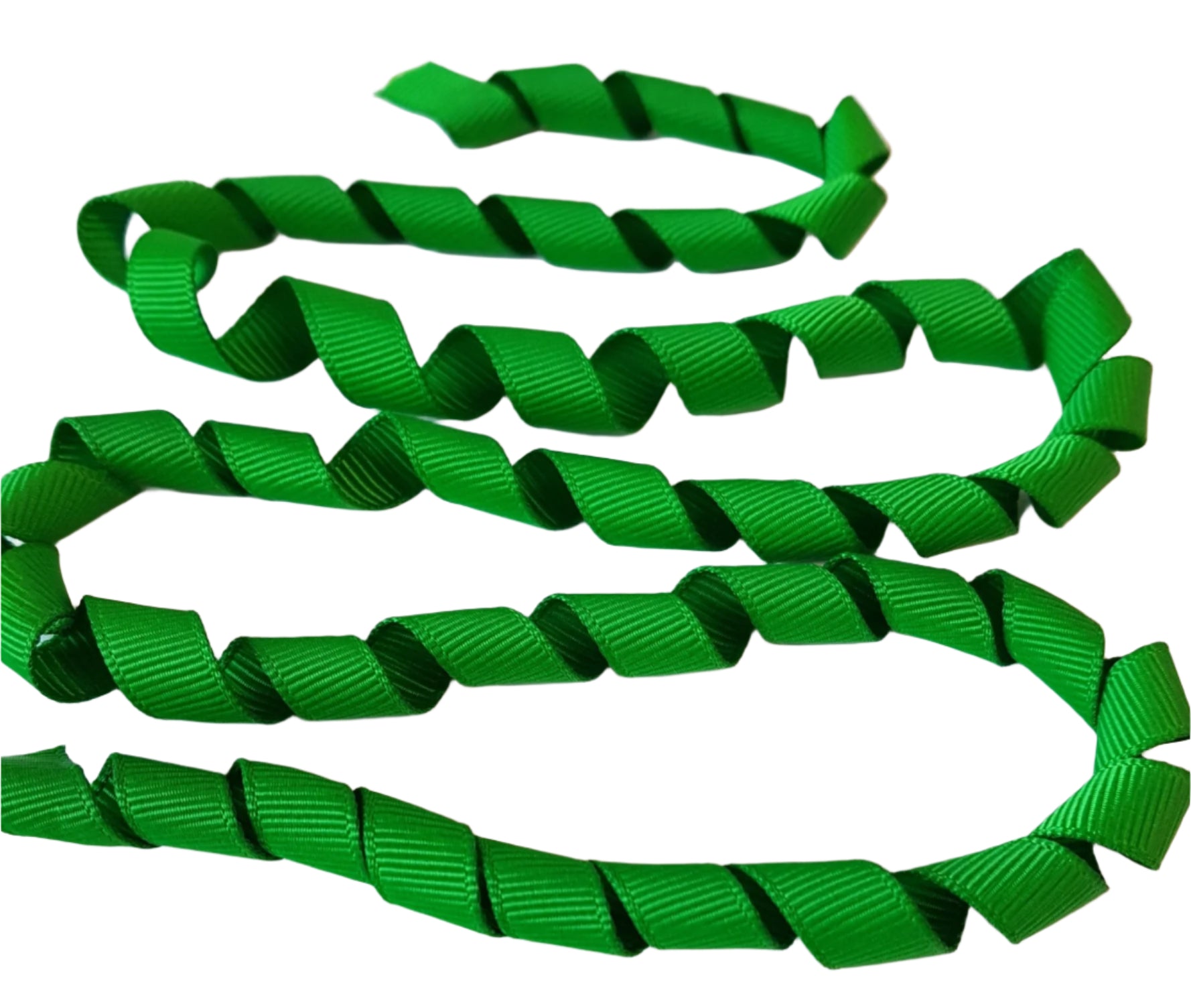 Green ribbon with a wavy pattern on a white background