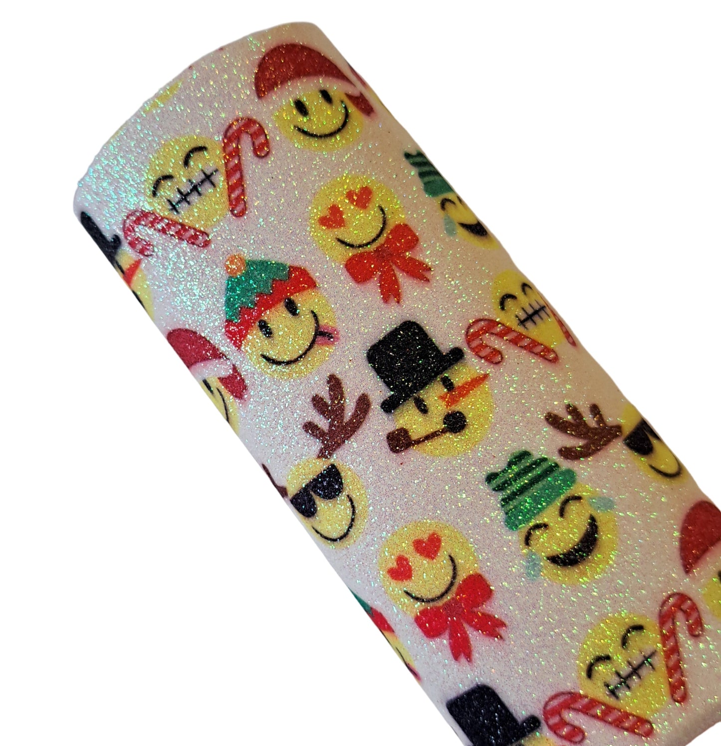 Decorative headband with Christmas-themed smiley faces and candy canes on a white background