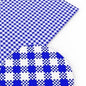 A sample of blue gingham leatherette on a white background