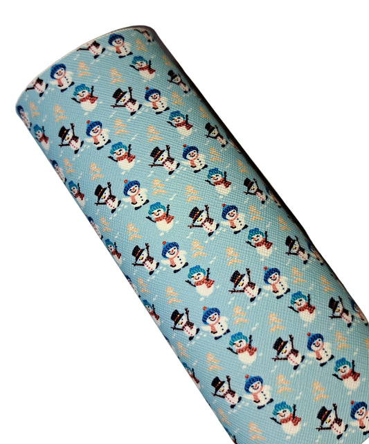 Leatherette blue snowmen 