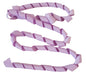 Purple and white striped ribbon on a white background