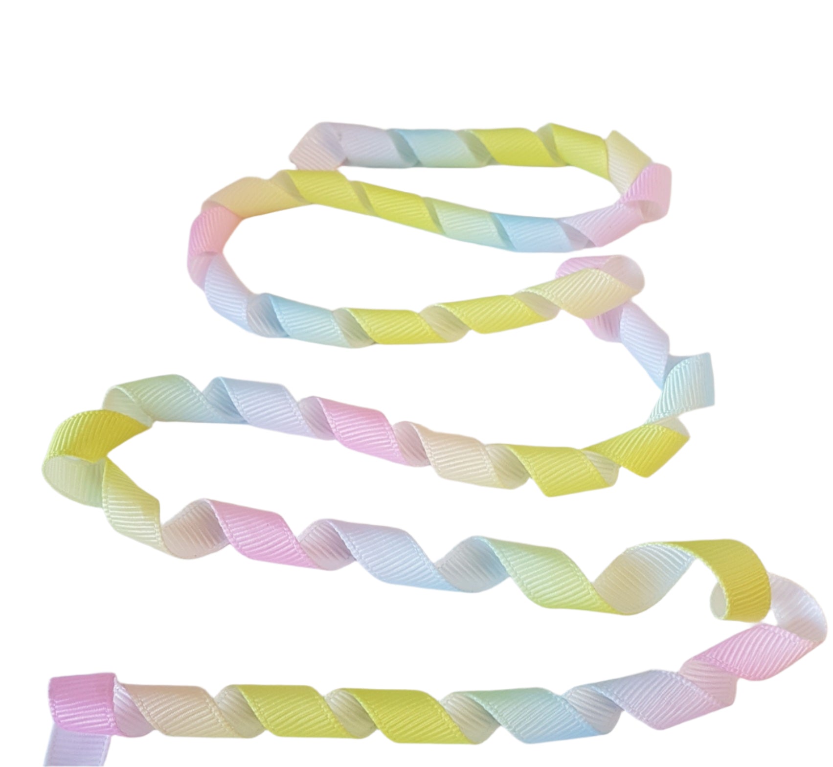 Pastel-colored ribbon with a twisted design on a white background