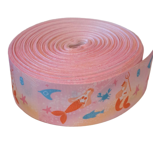 Pink mermaids 38mm grosgrain ribbon