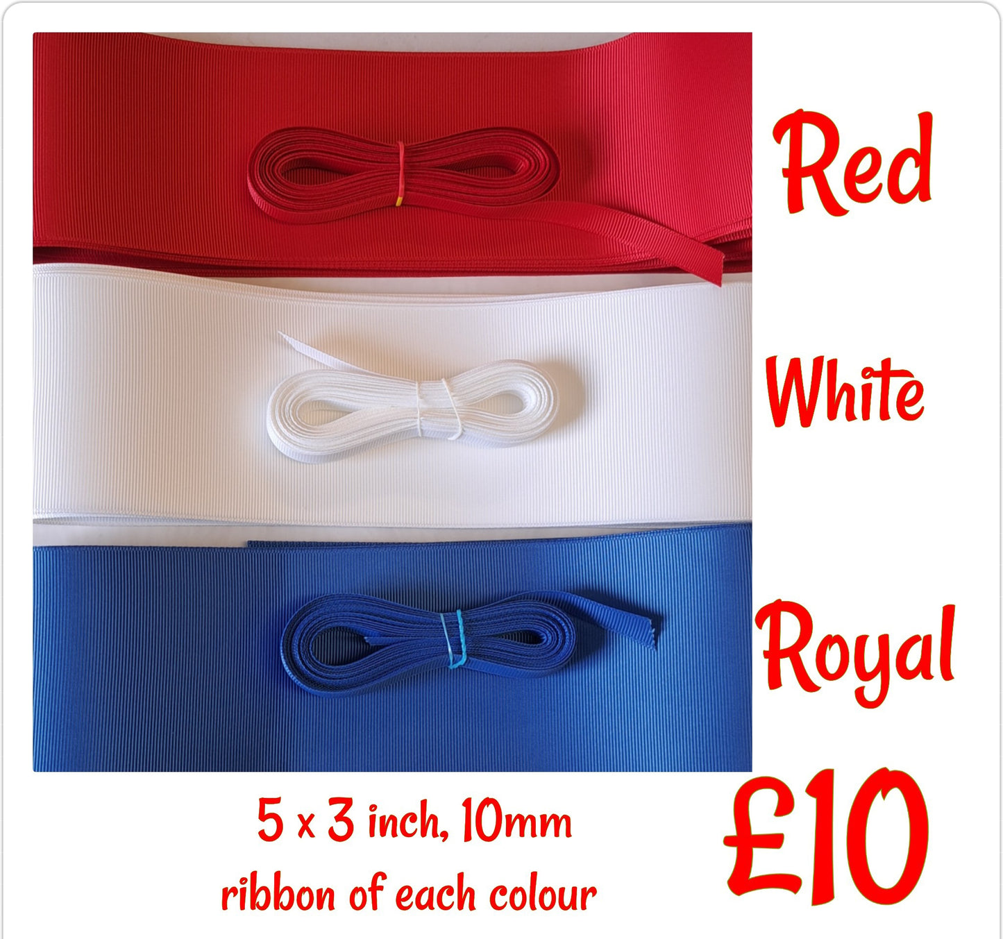 Red whiye and blue ribbon set 