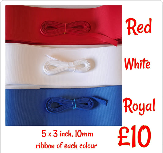 Red whiye and blue ribbon set 