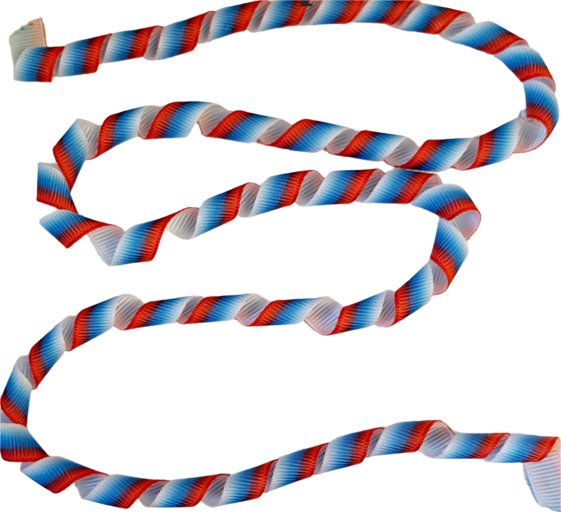 Red, white, and blue striped ribbon on a white background