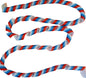 Red, white, and blue striped ribbon on a white background