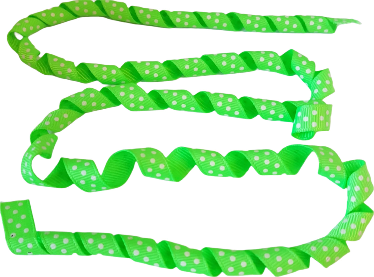 Green ribbon with white polka dots on a white background