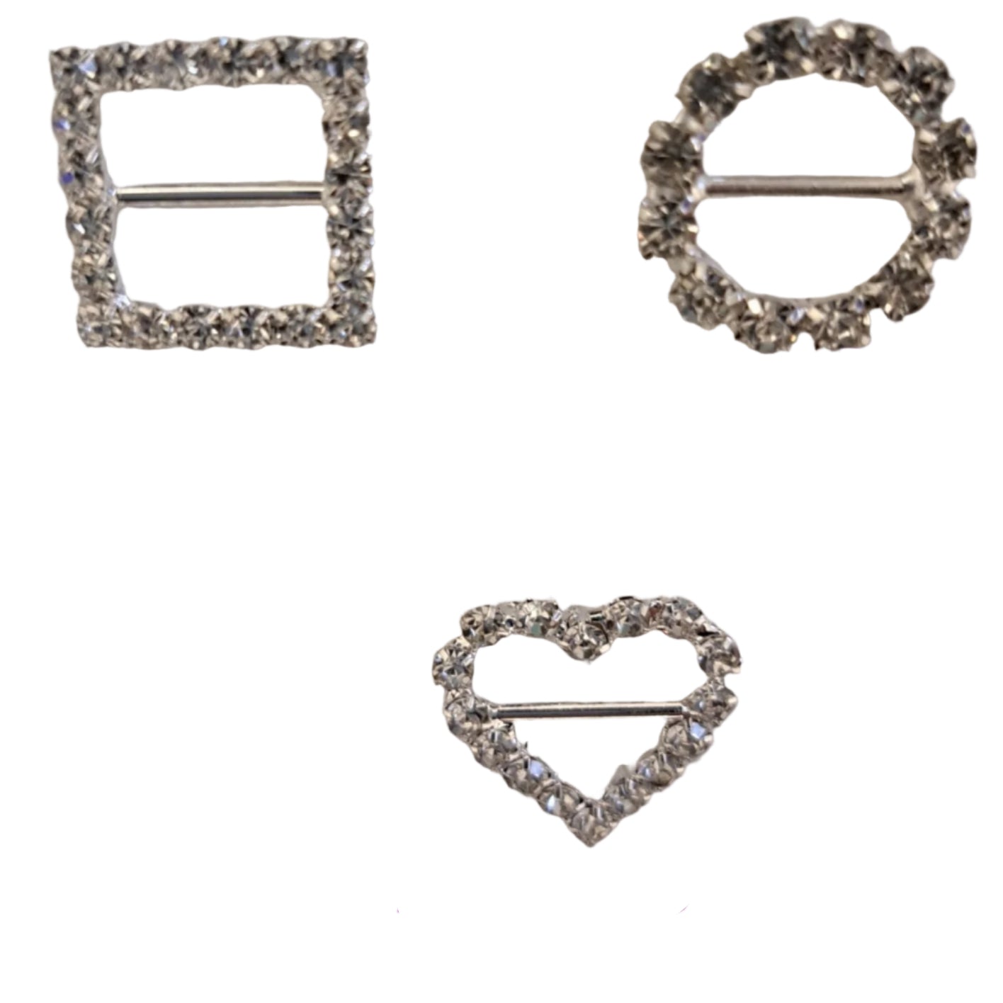 three bling shapes square, circle, heart on a white background