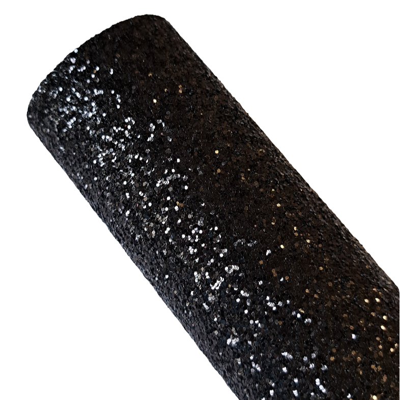 chunky glitter black coloured roll on a white background