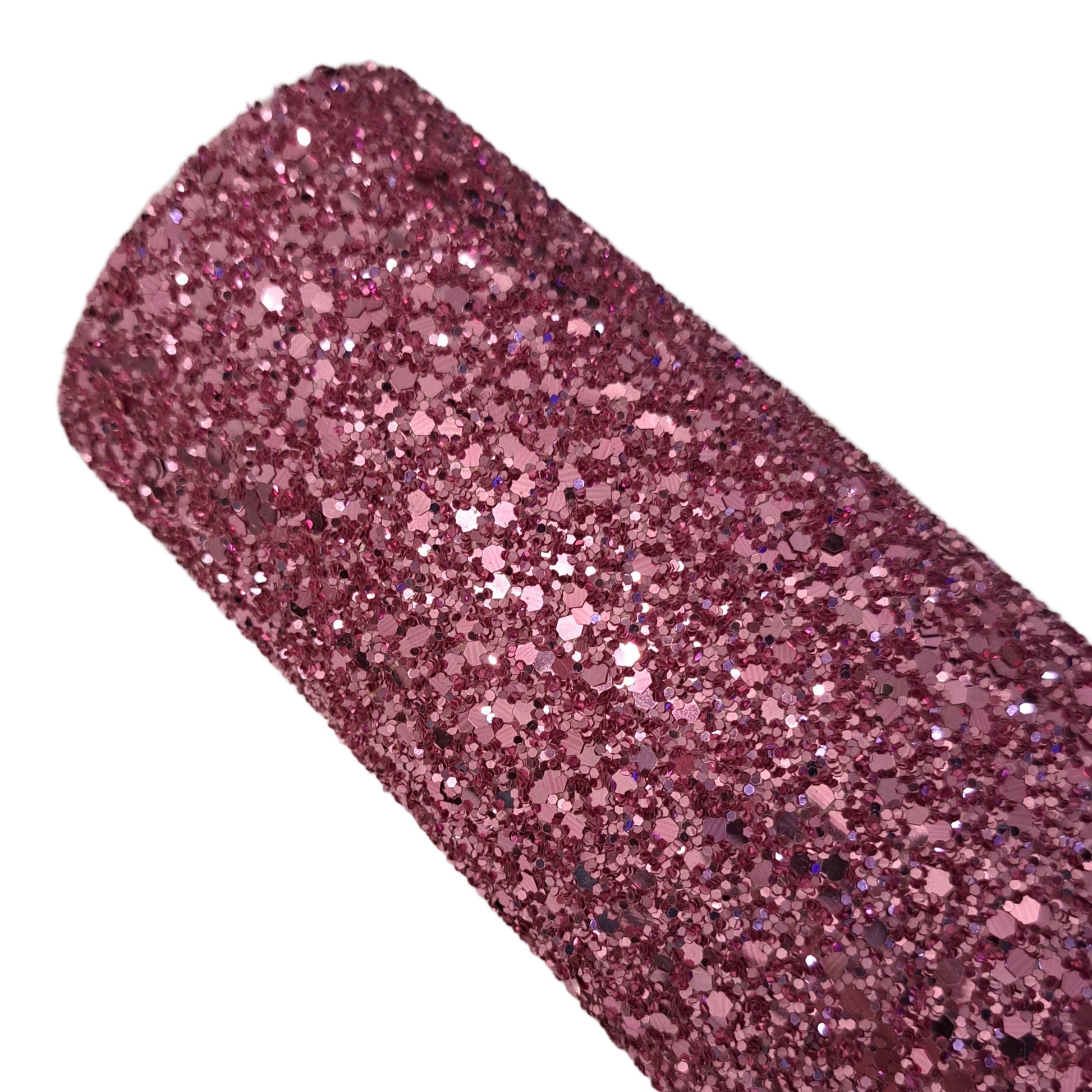 chunky glitter dusty rose coloured roll on a white background