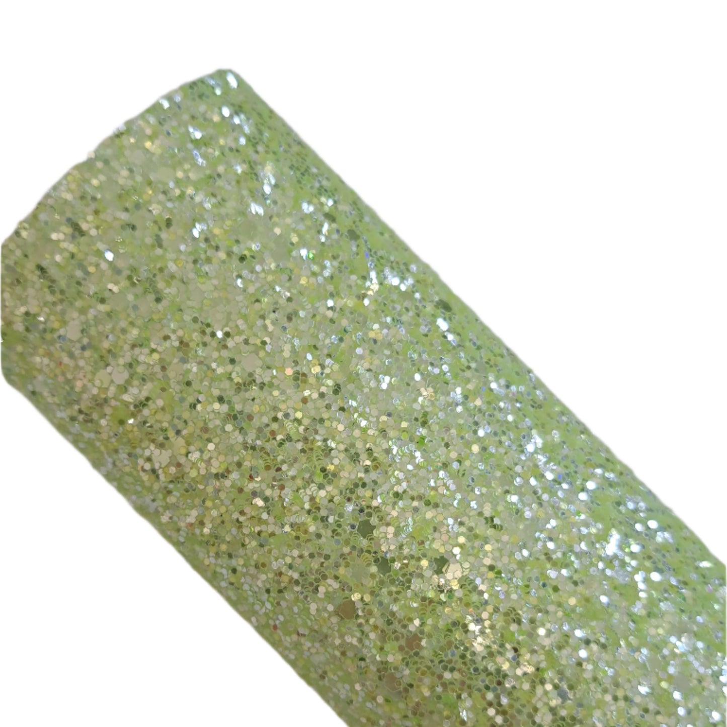 chunky glitter green lime coloured roll on a white background