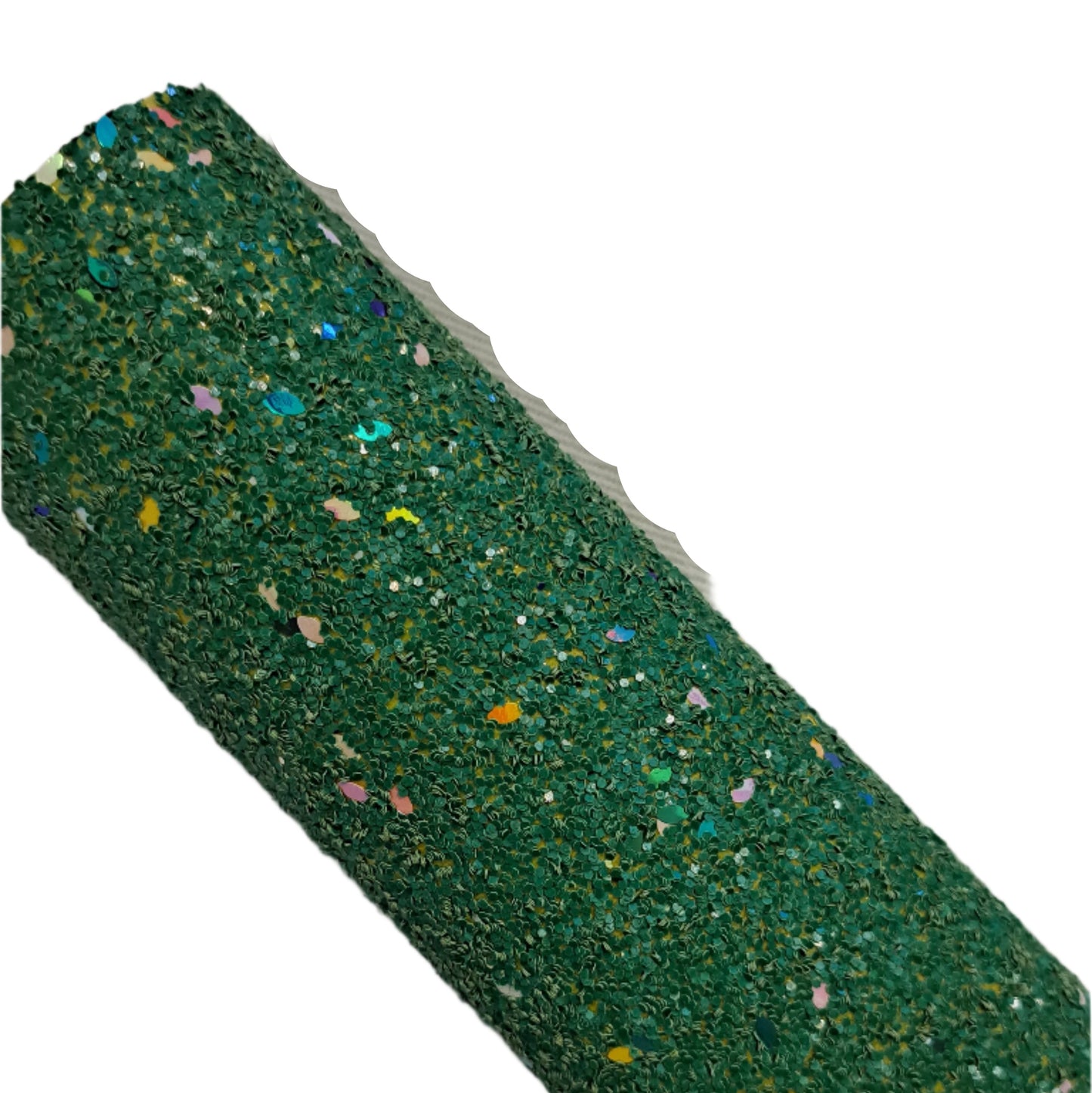 chunky glitter green coloured roll on a white background