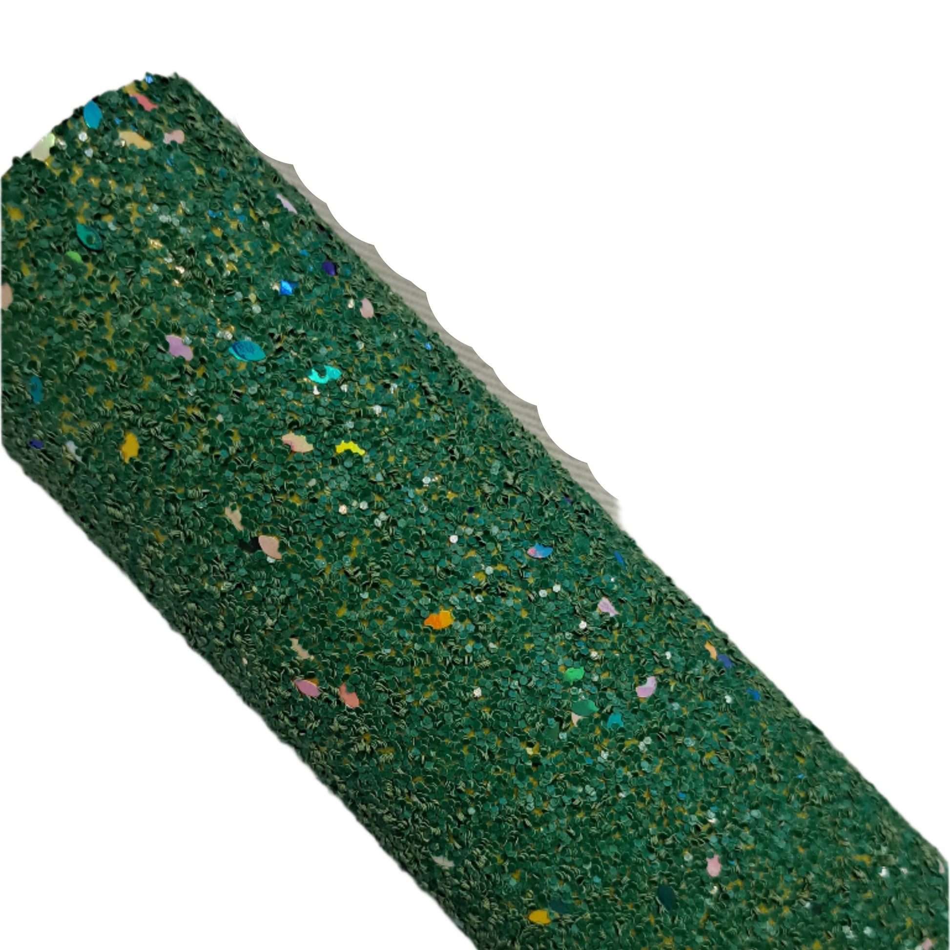 chunky glitter green coloured roll on a white background