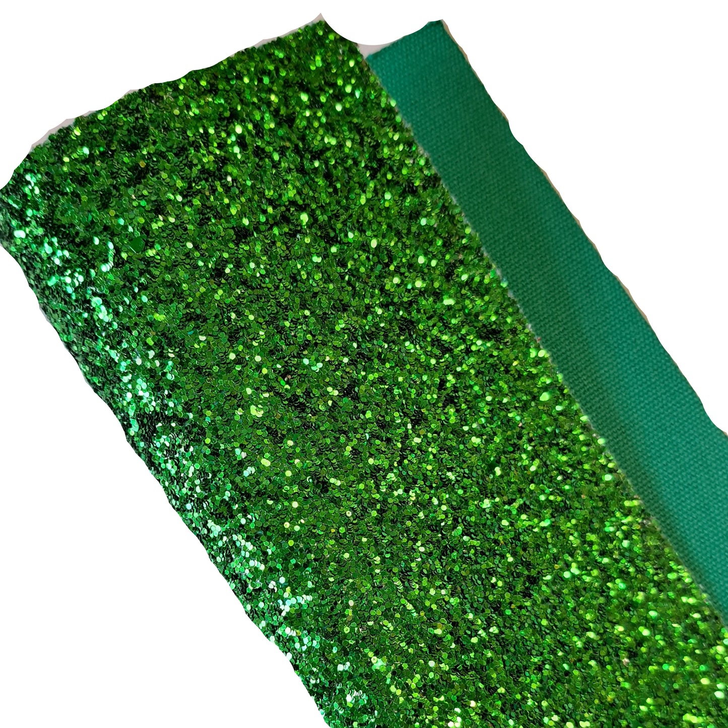 chunky green glitter roll on a white background