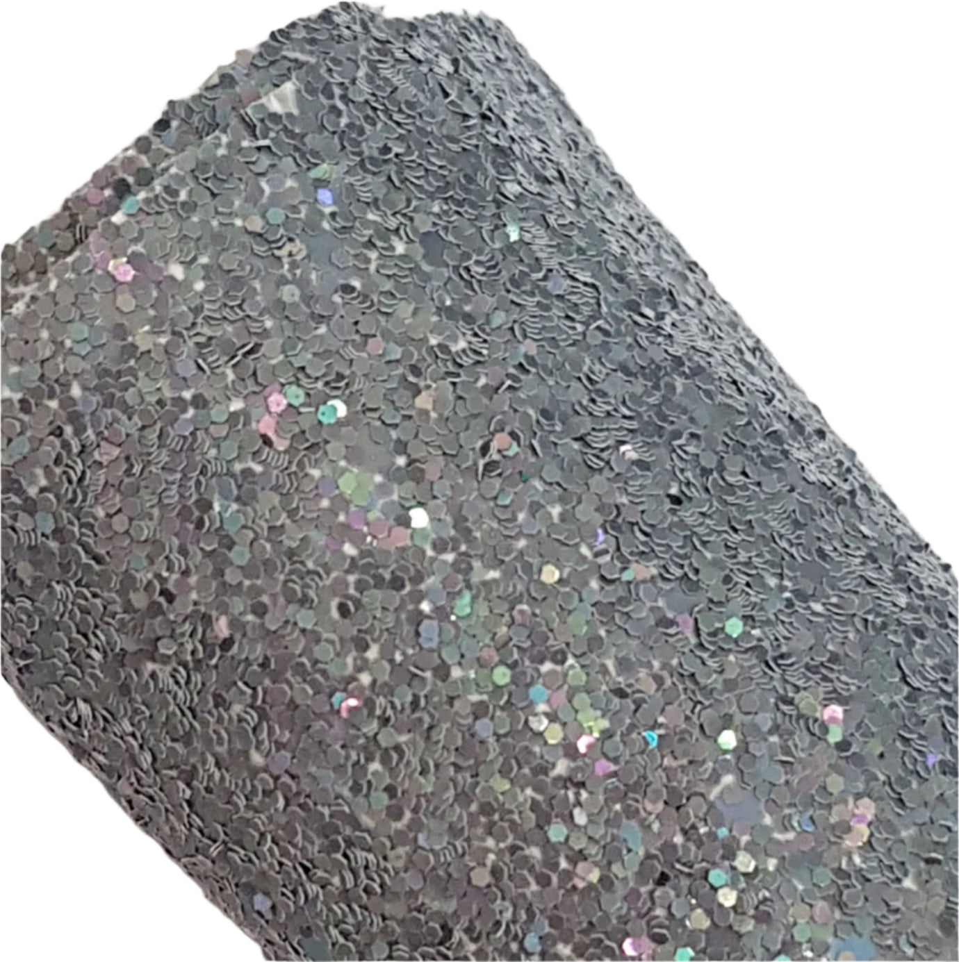 chunky glitter grey coloured roll on a white background