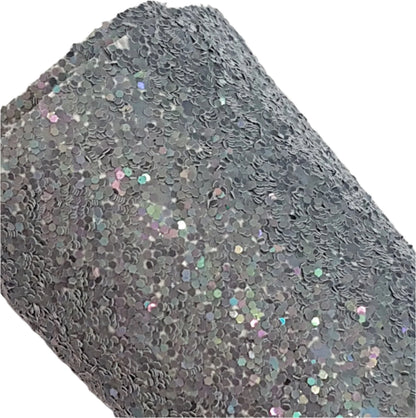 chunky glitter grey coloured roll on a white background