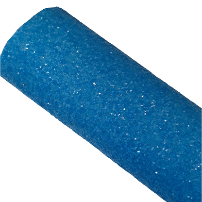chunky glitter neon blue coloured roll on a white background