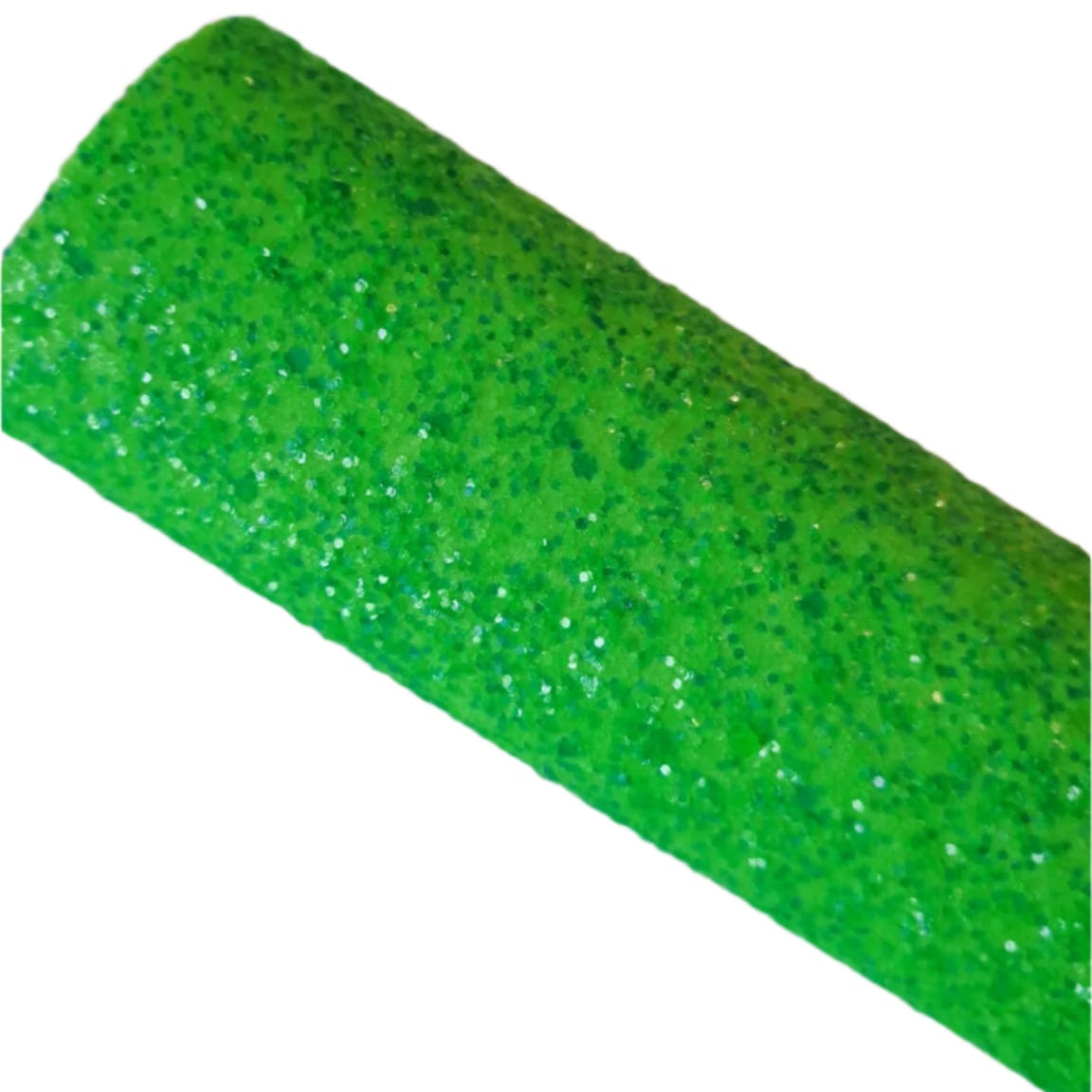 chunky glitter neon green coloured roll on a white background