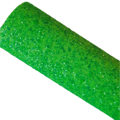 chunky glitter neon green coloured roll on a white background