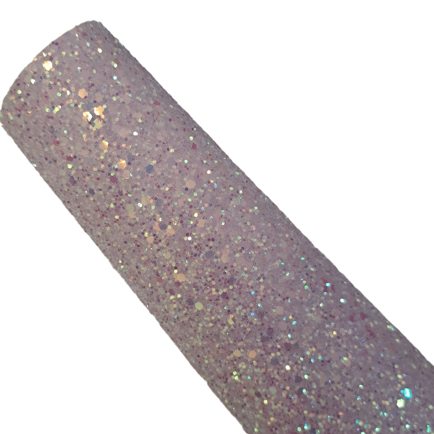chunky glitter pink iris coloured roll on a white background
