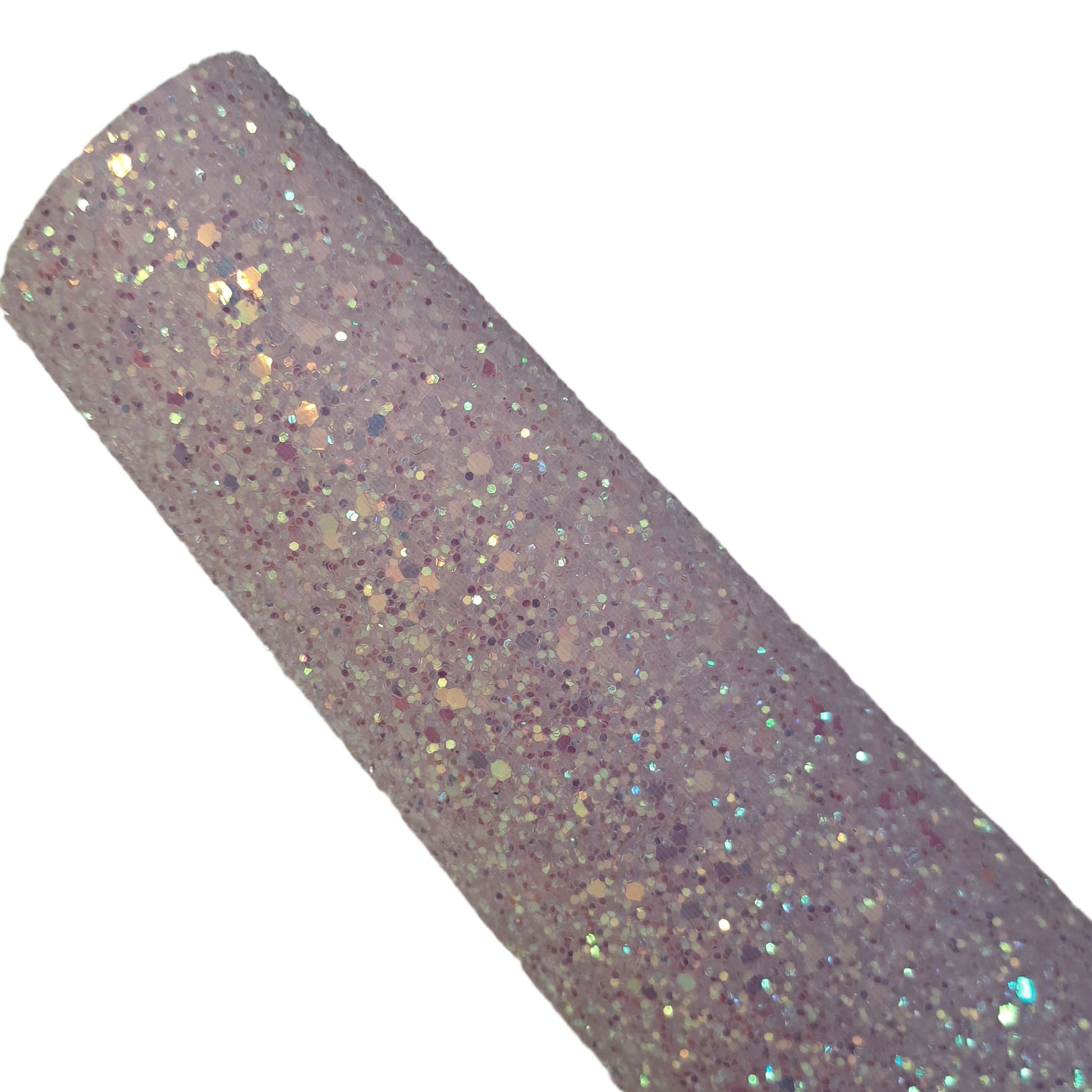 chunky glitter pink iris coloured roll on a white background
