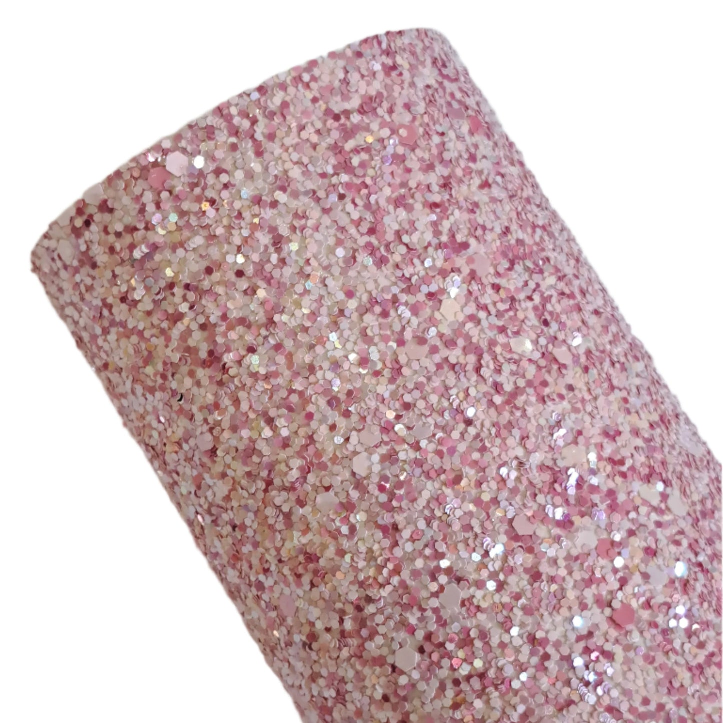 chunky glitter pink coloured roll on a white background