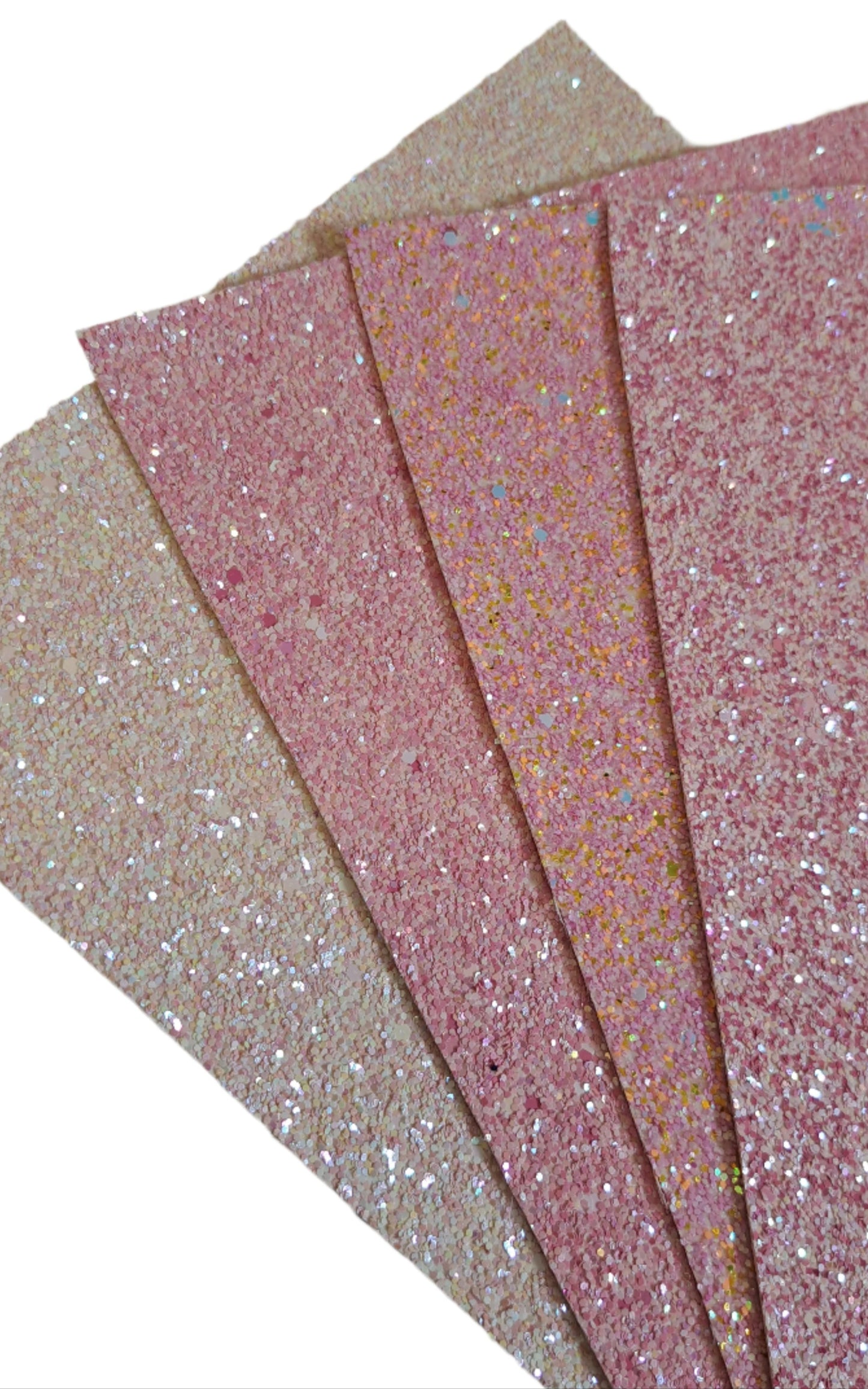 set of chunky glitters sheets in various shades on a white background