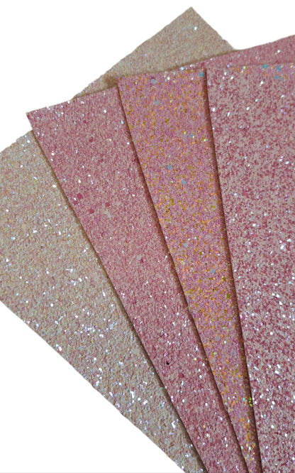 set of chunky glitters sheets in various shades on a white background
