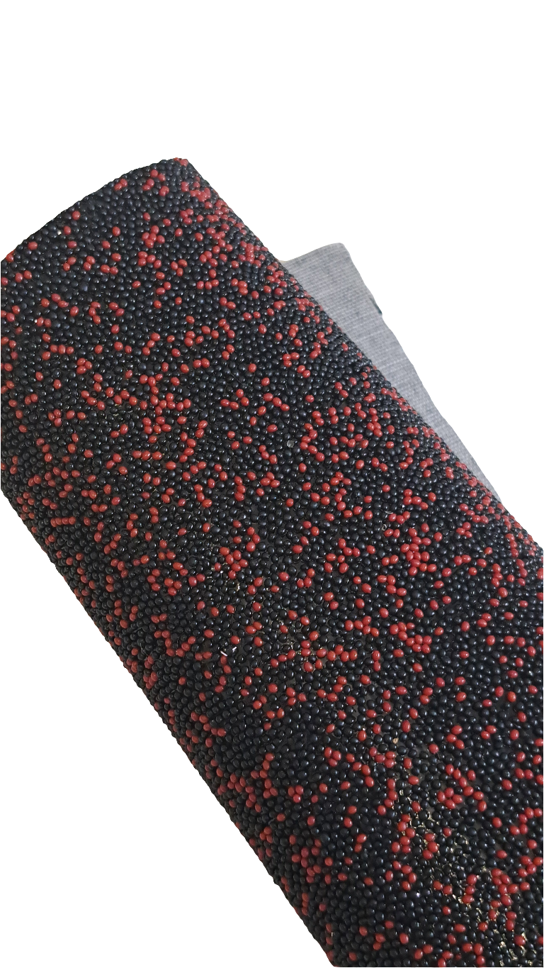 chunky glitter red and black coloured roll on a white background