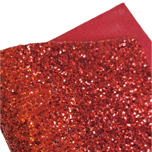chunky glitter red coloured sheet on a white background