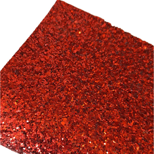 chunky glitter red coloured sheet on a white background