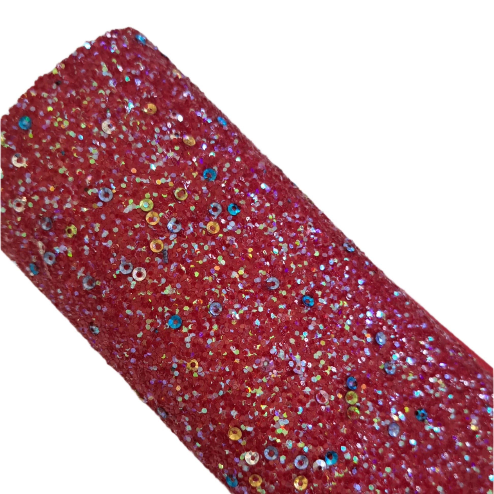 chunky glitter red sequins coloured roll on a white background