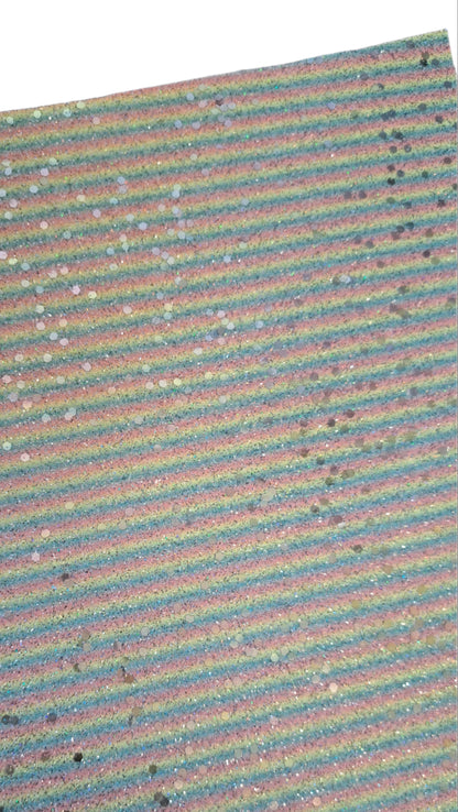 chunky glitter red, blue and yellow stripes coloured roll on a white background