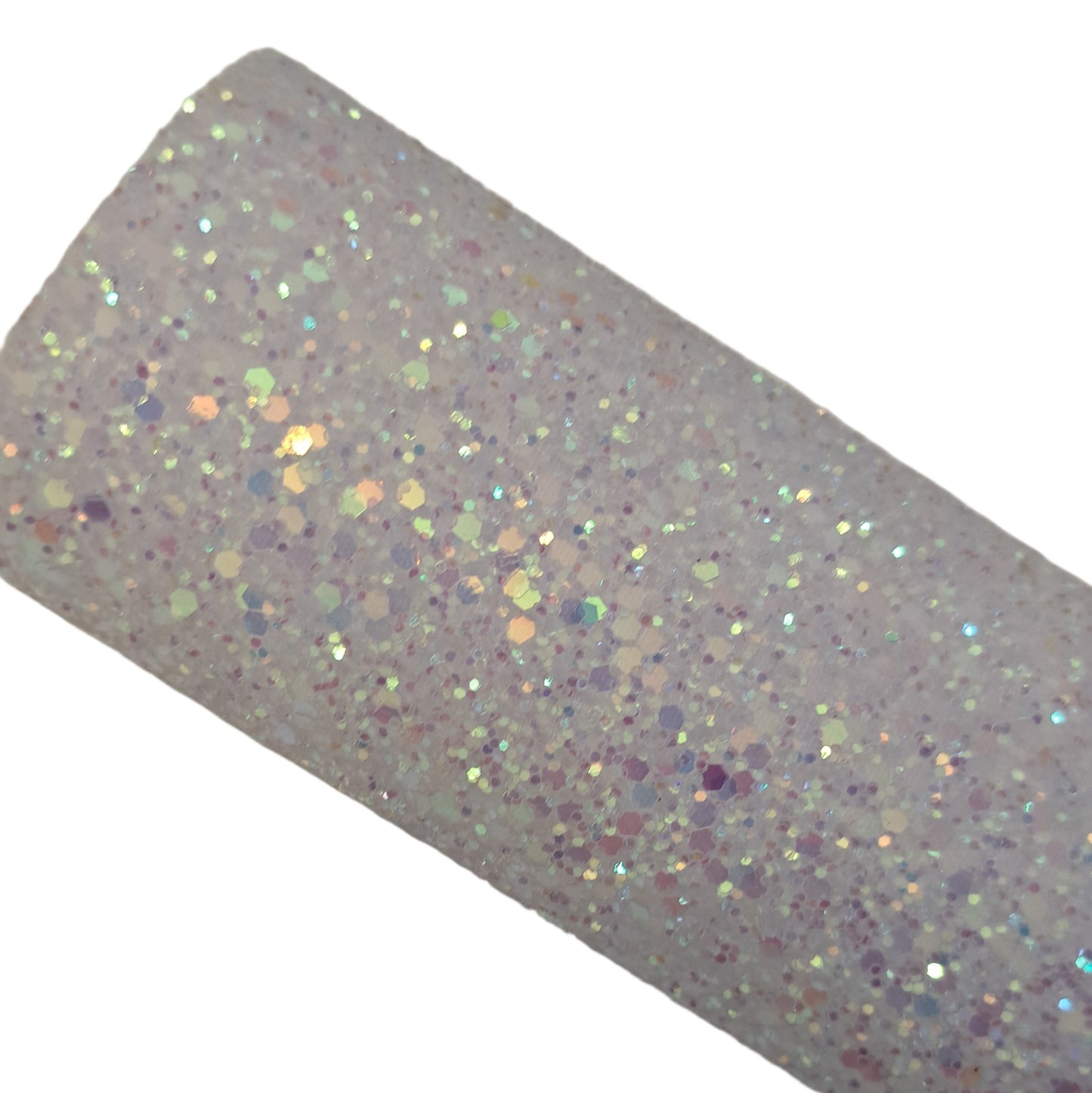 chunky glitter white iris coloured roll on a white background