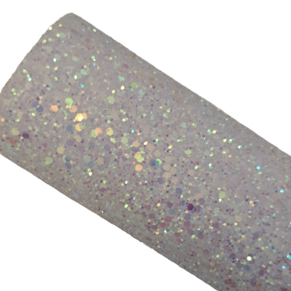 chunky glitter white iris coloured roll on a white background